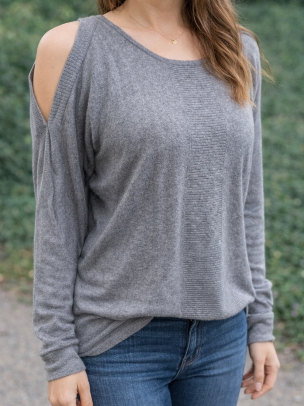 Neiman Marcus Cold Shoulder Soft Knit Sweater